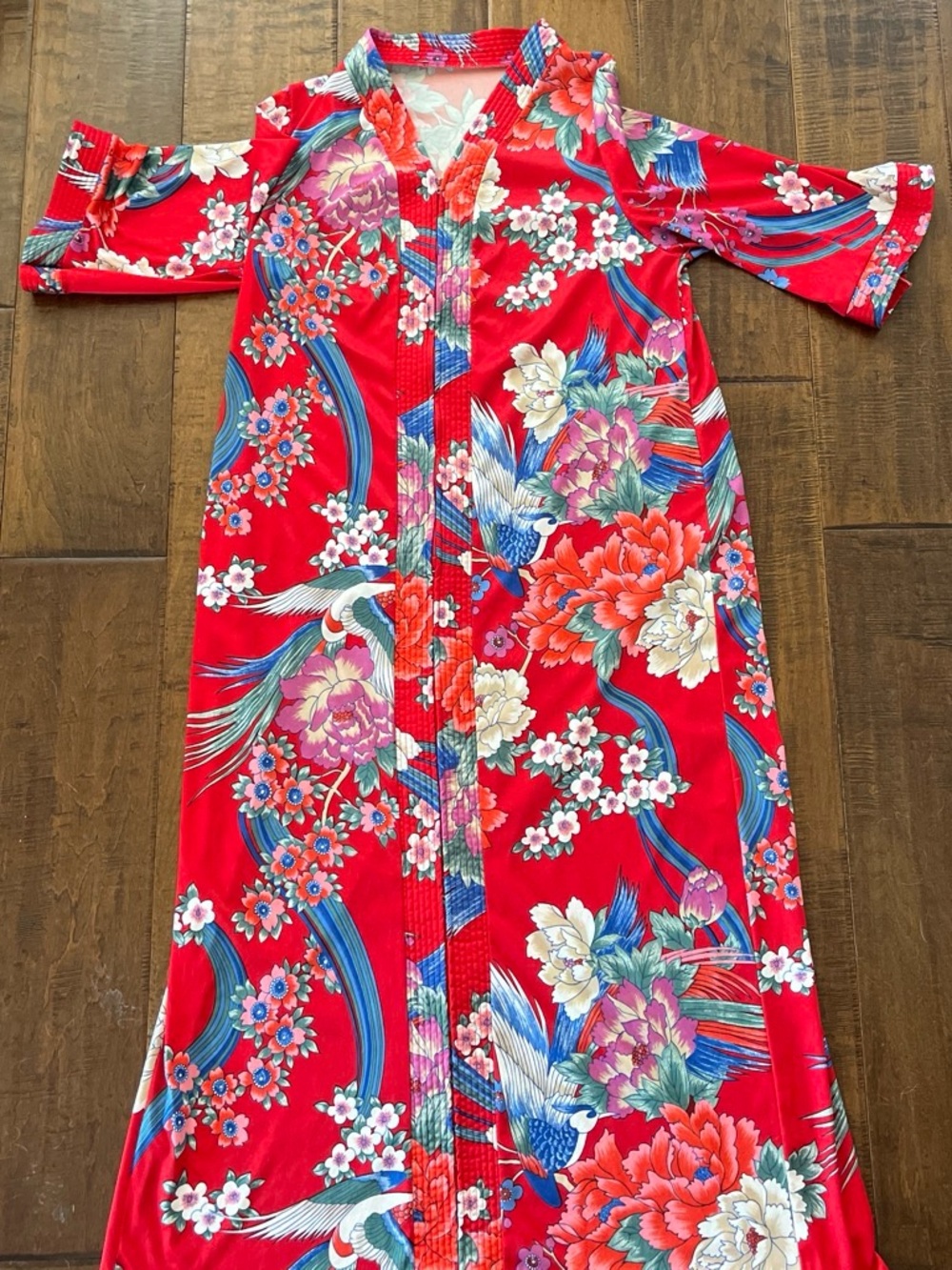 Vintage floral bohemian 1/4 zip maxi robe/ loungewear/ hostess dress/ bathrobe